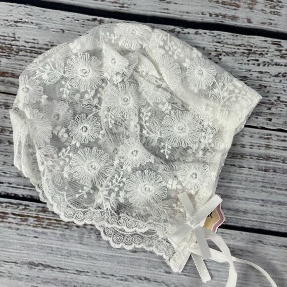 PETITE JR Baby Girl Ivory Lace Dress XS 3-6 mths Bonnet Bow Wedding Dedication 1 - Picture 10 of 13